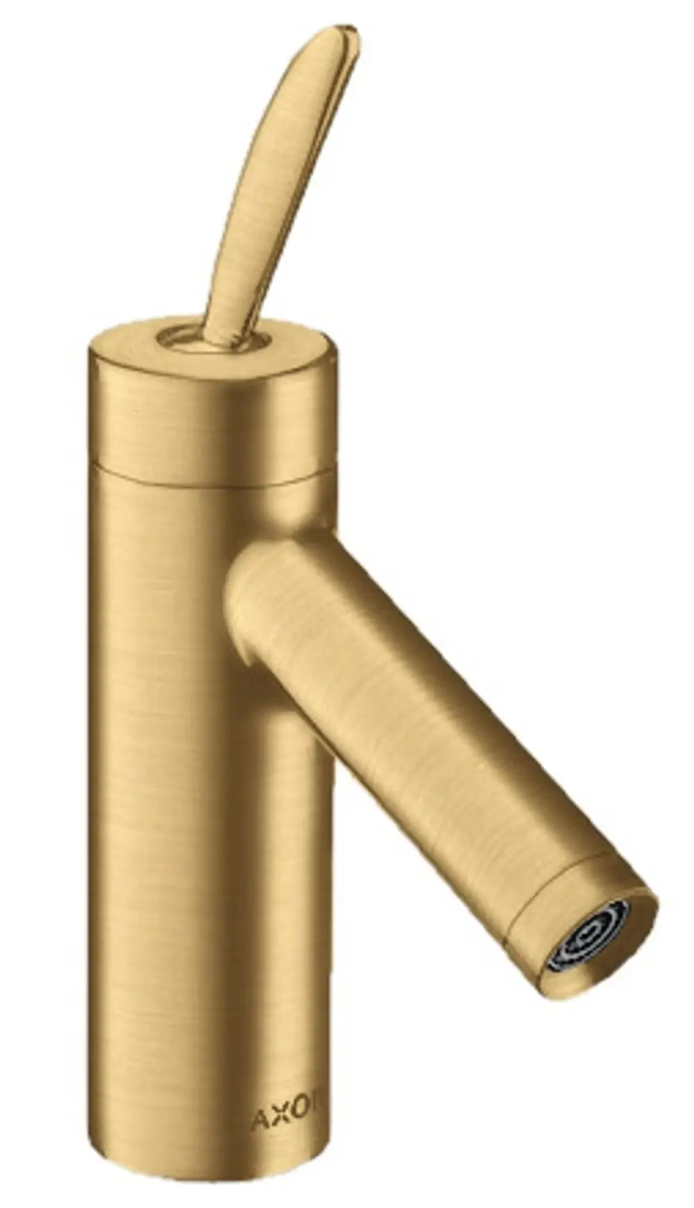 Einhebel-Waschtischmischer in Brushed Gold Optic von AXOR mit seitlichem Hebel und auslaufendem Wasserrohr.